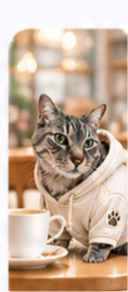 カフェ背景のパーカー猫